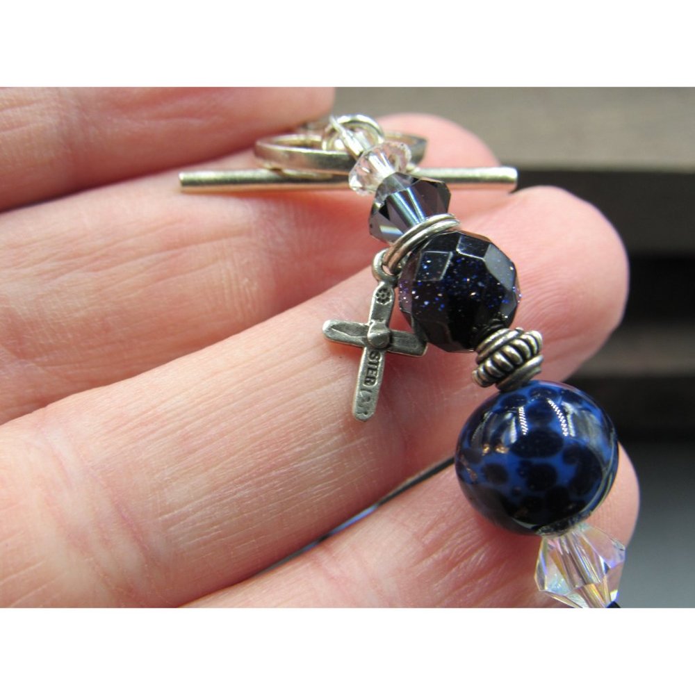 8" Sterling Silver Horse Charm Blue Glass Bracelet Vintage Wedding Engagement - Picture 6 of 9